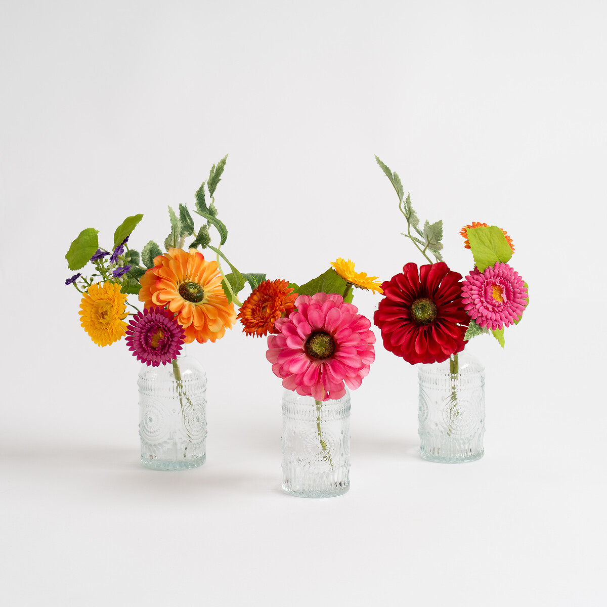 Set of 3 Floral Mini Posies & Glass Vases pink, SO'HOME