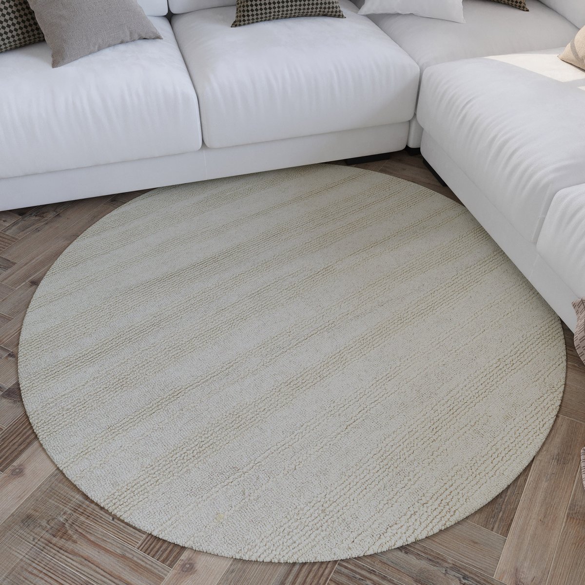 Tapis rond texturé à rayures fines , Hamptons TWENTYSEVEN blanc crème, WECON HOME