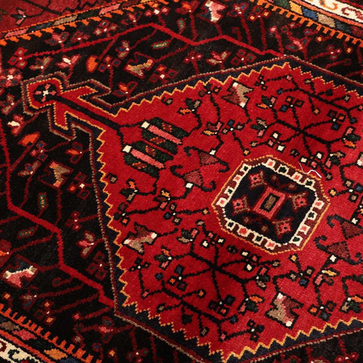 Tapis d'orient au motif oriental, noué à la main, HAMADAN 14 bordeaux, noir, rouge, UN AMOUR DE TAPIS