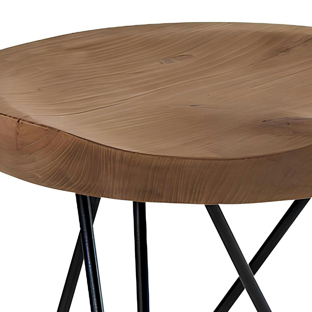 Tabouret en teck massif avec 3 pieds en épingle métal noir D40xH43cm TOWN bois naturel, PIER IMPORT