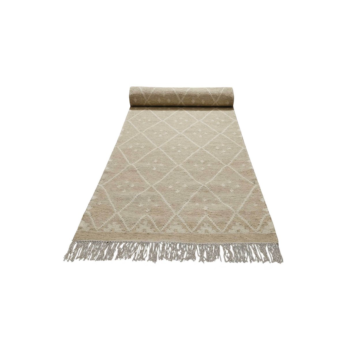 Tapis tissé main en laine motif losange ,  VERMONT crème beige, WECON HOME