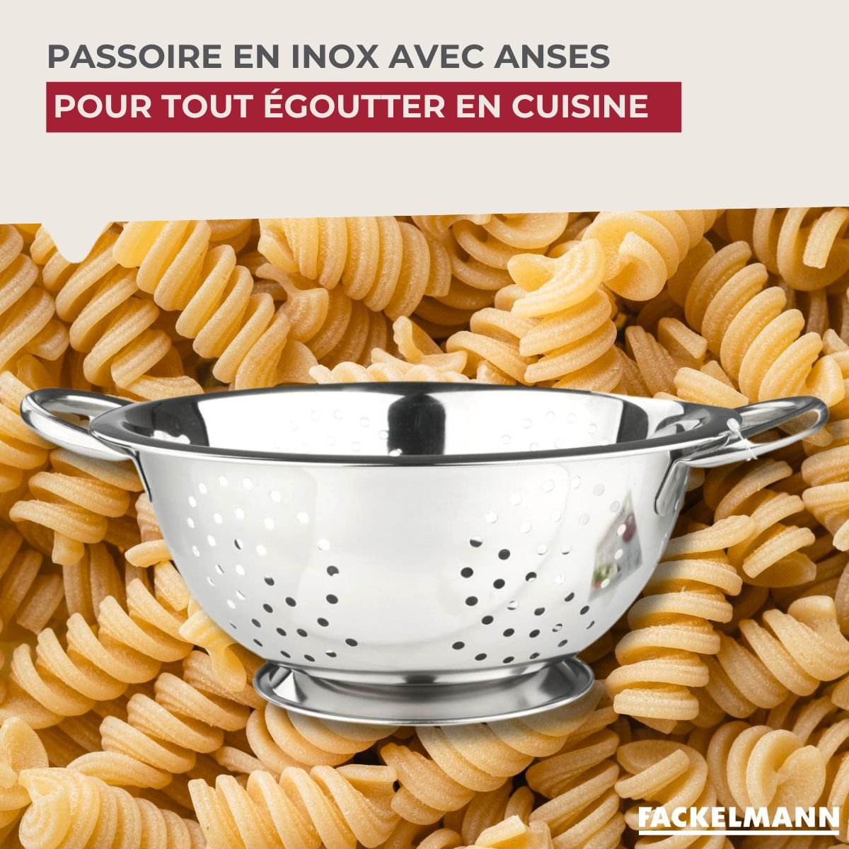 Passoire inox 24 cm avec anses gris, FACKELMANN
