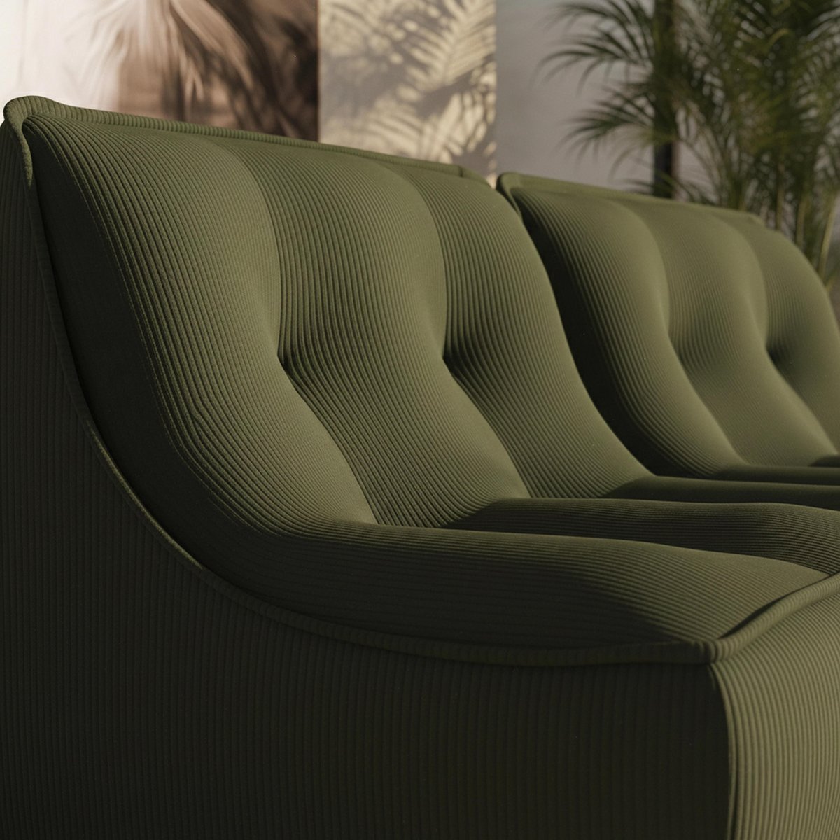 Lot de 2 fauteuils modulables en velours côtelé type chauffeuse, LIZY vert, OVIALA