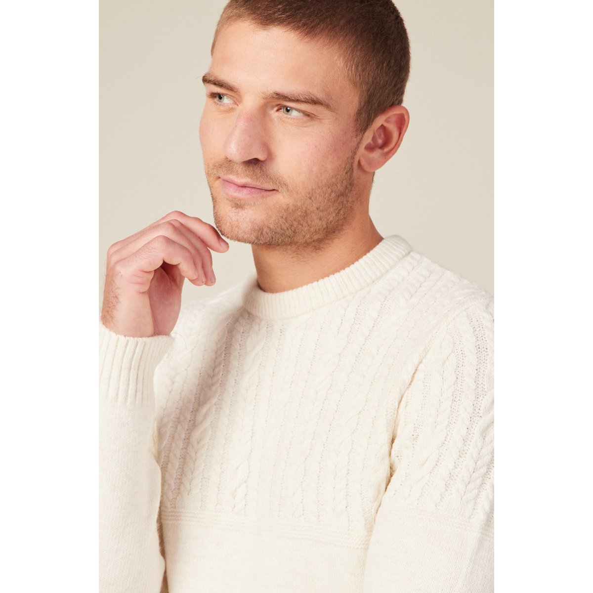 Pull manches longues torsades ecru, BONOBO