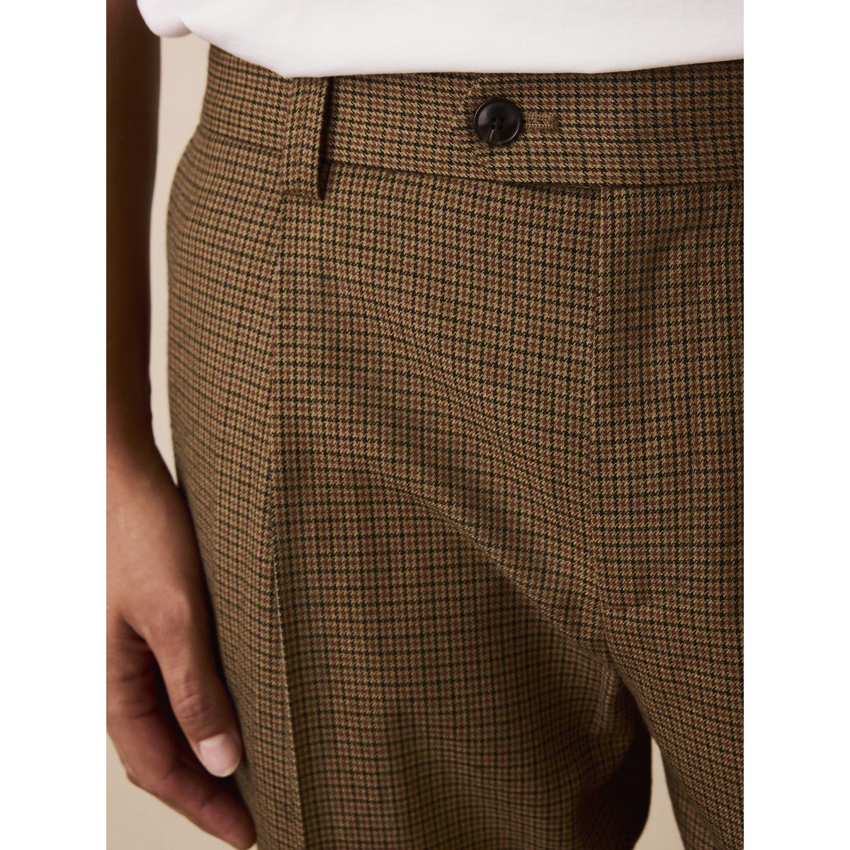 Pantalon élégant texturé dent de chiot brune, NEXT