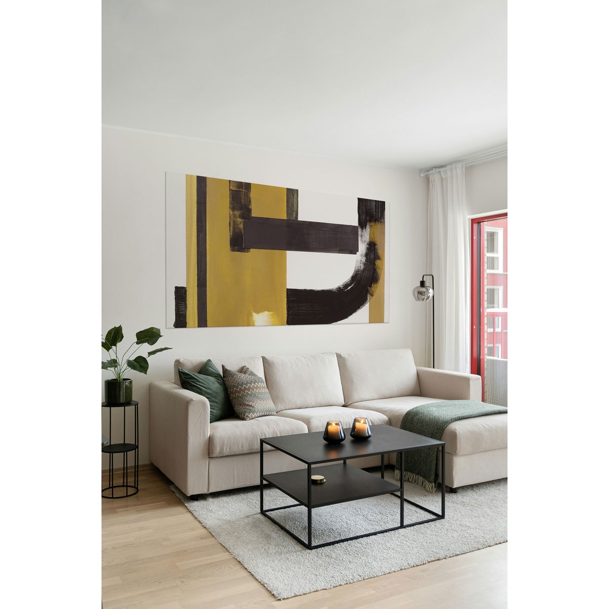 Tableau archit jaune en toile imprimée, 150x90 cm jaune, ACTE DECO