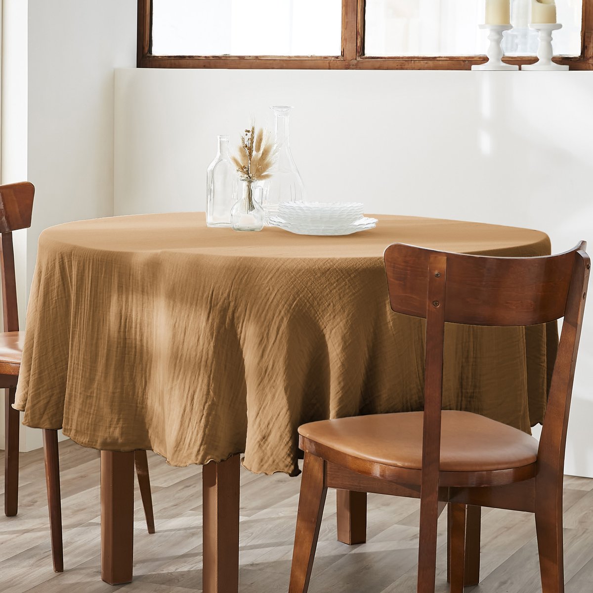 Nappe ronde en 100% Gaze de Coton camel, EDEN
