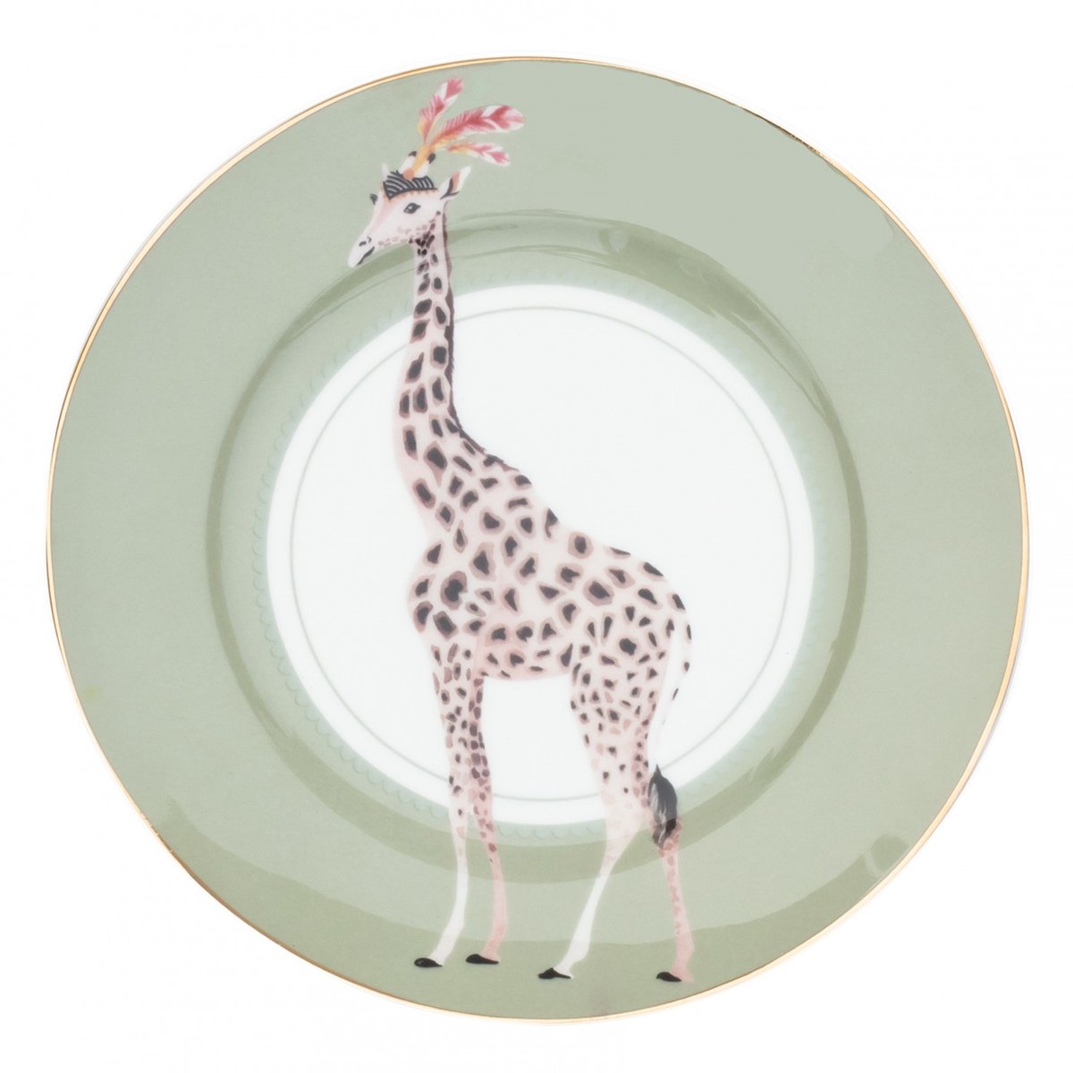 Set 4 Assiettes Safari 16cm multicolor , détails bords dorés, YVONNE ELLEN
