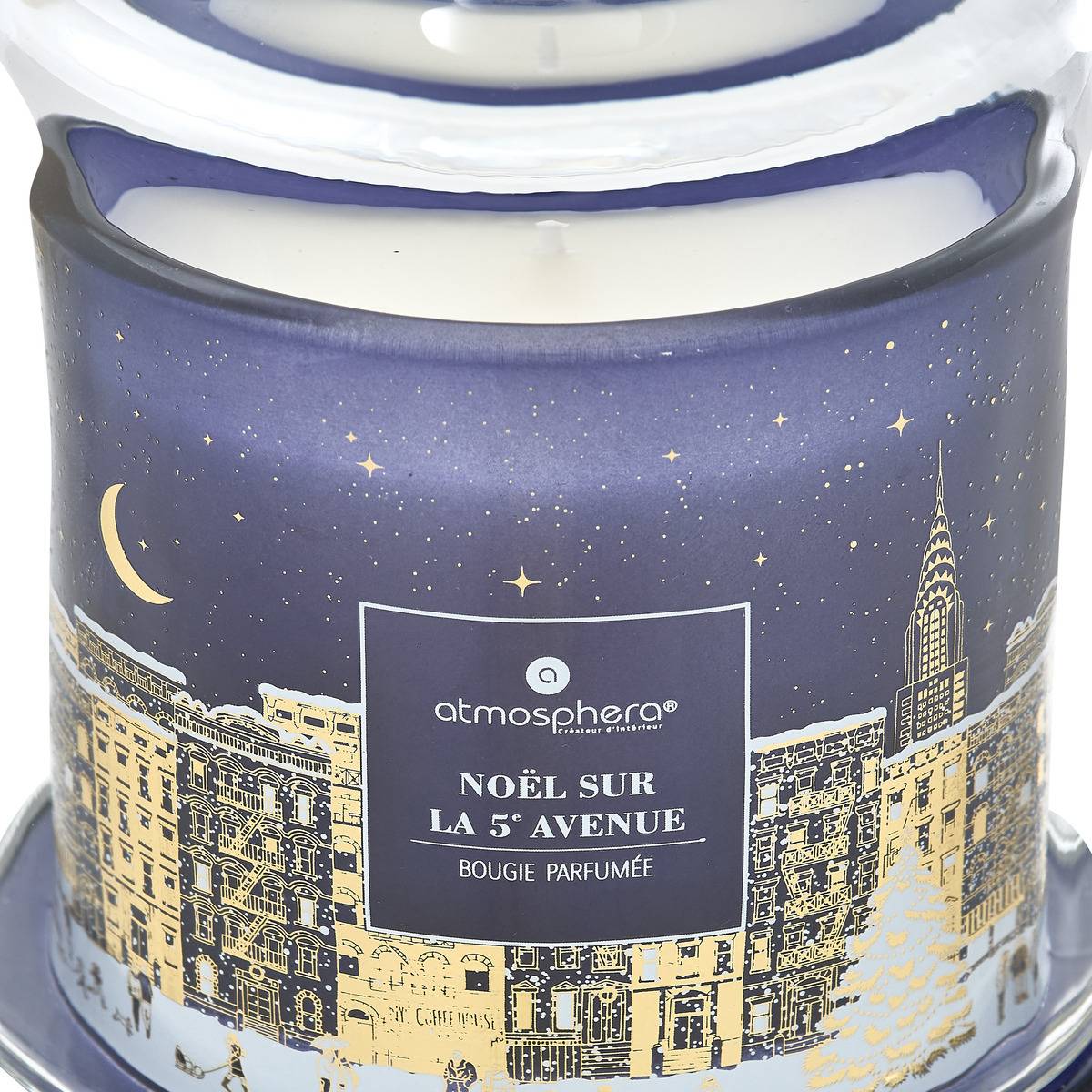 Bougie parfumée New York sous cloche bleu, ATMOSPHERA