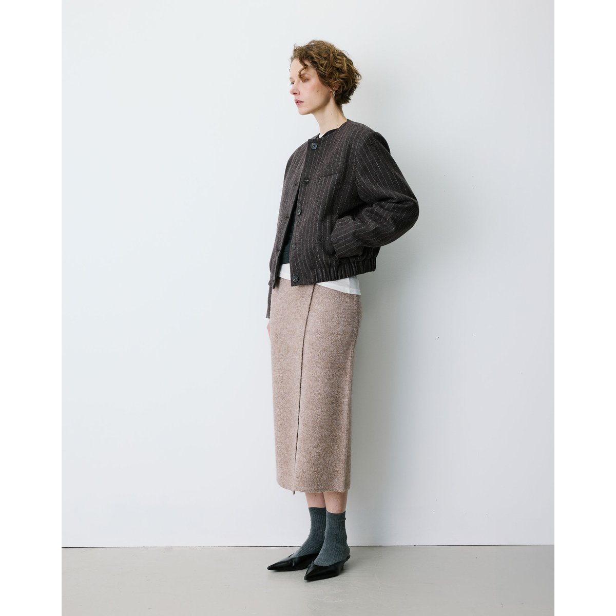 Veste boxy en laine mélangée rayée chocolat Bruna chocolat, GRACE & MILA