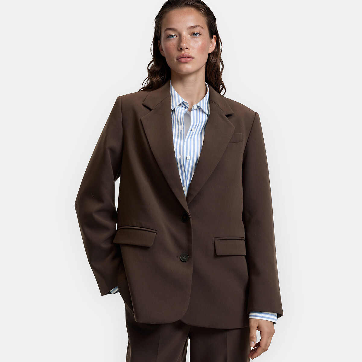 Chaqueta americana de corte recto y botonadura sencilla chocolate, LA REDOUTE COLLECTIONS