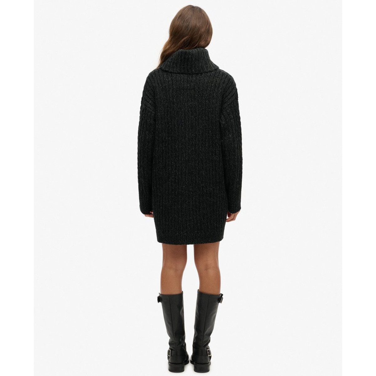 Rollneck Cable Jumper Dress noir, SUPERDRY