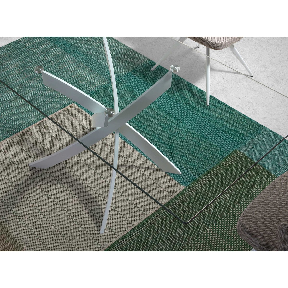 Table à manger rectangulaire verre trempé et acier blanc verre | blanc, ANGEL CERDA