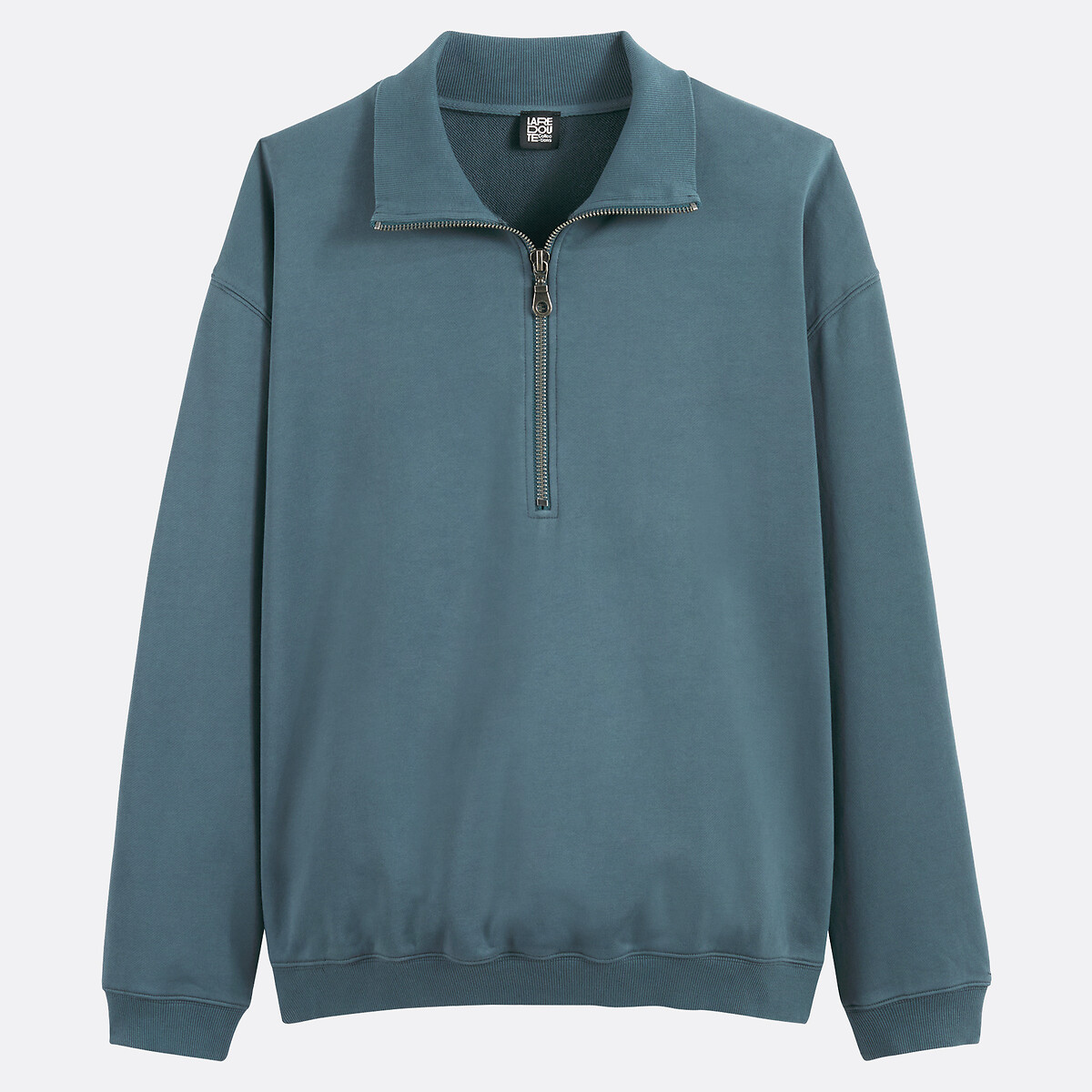 Sweater met schipperskraag met ritssluiting, washed, Signature grijsblauw, LA REDOUTE COLLECTIONS