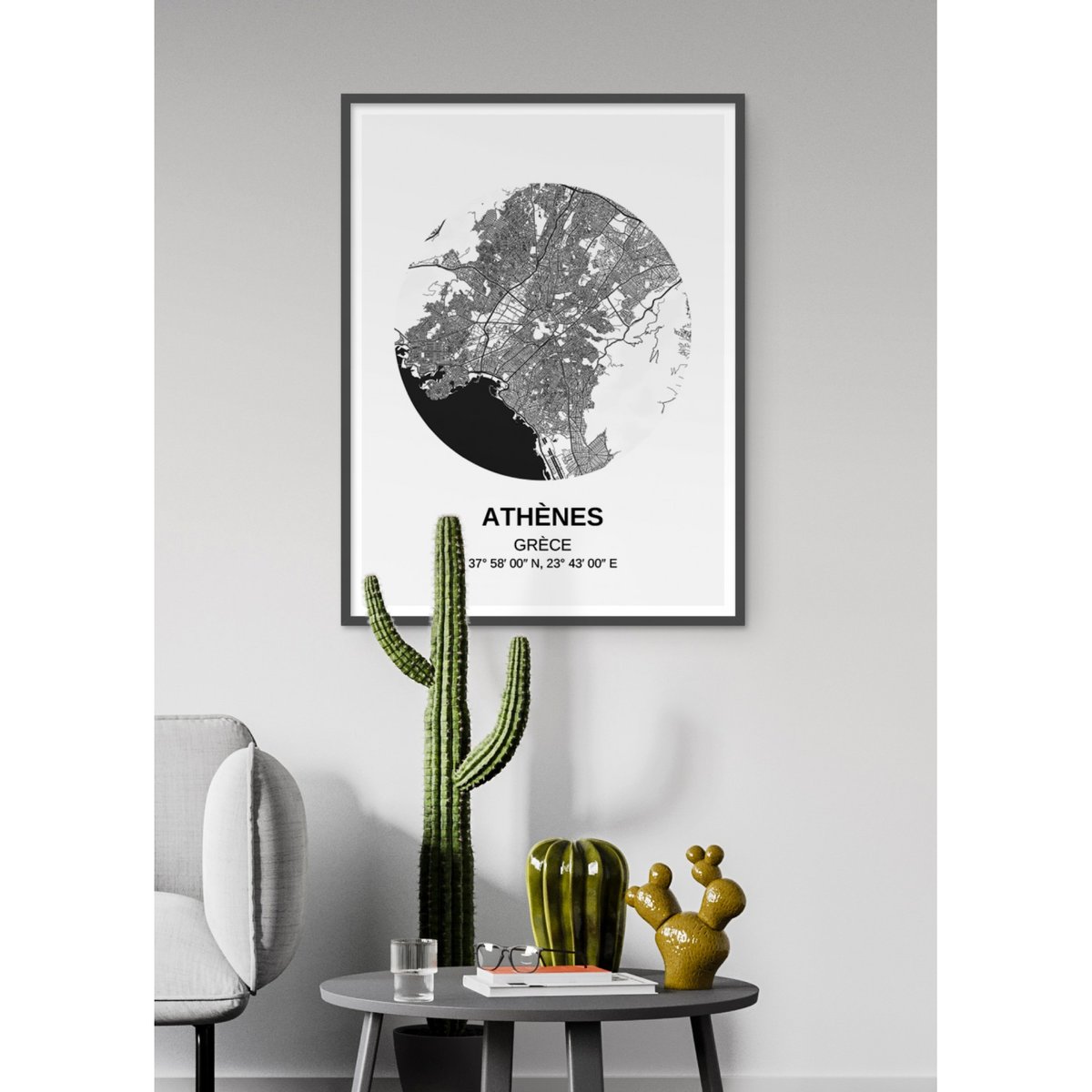Affiche Carte Athènes blanc, L'AFFICHERIE