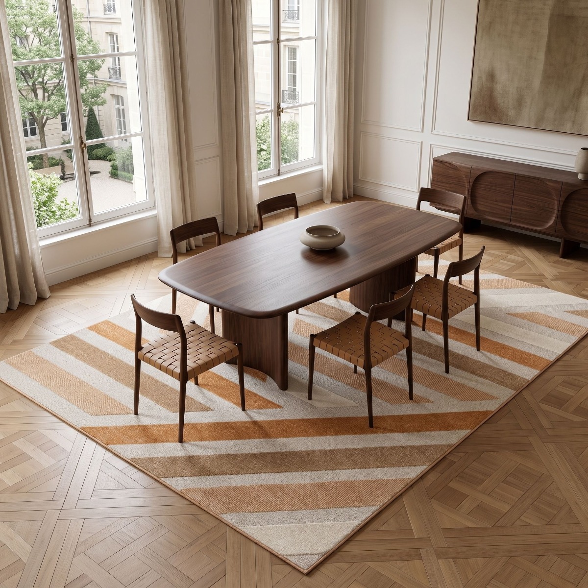 Tapis doux à relief graphique moderne BRELA GEO orange, THE DECO FACTORY