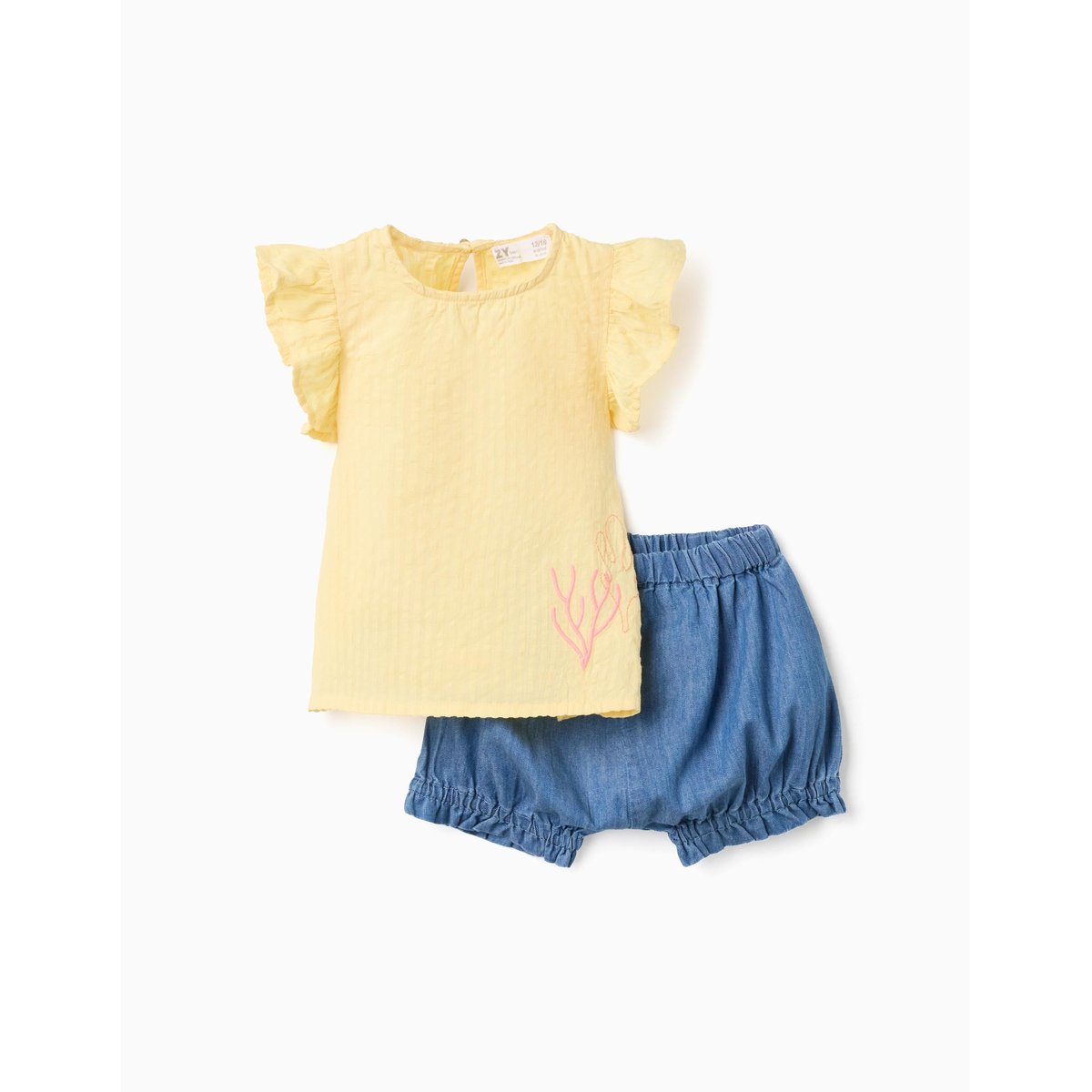Ensemble T-shirt en coton et short en jean jaune clair, ZIPPY