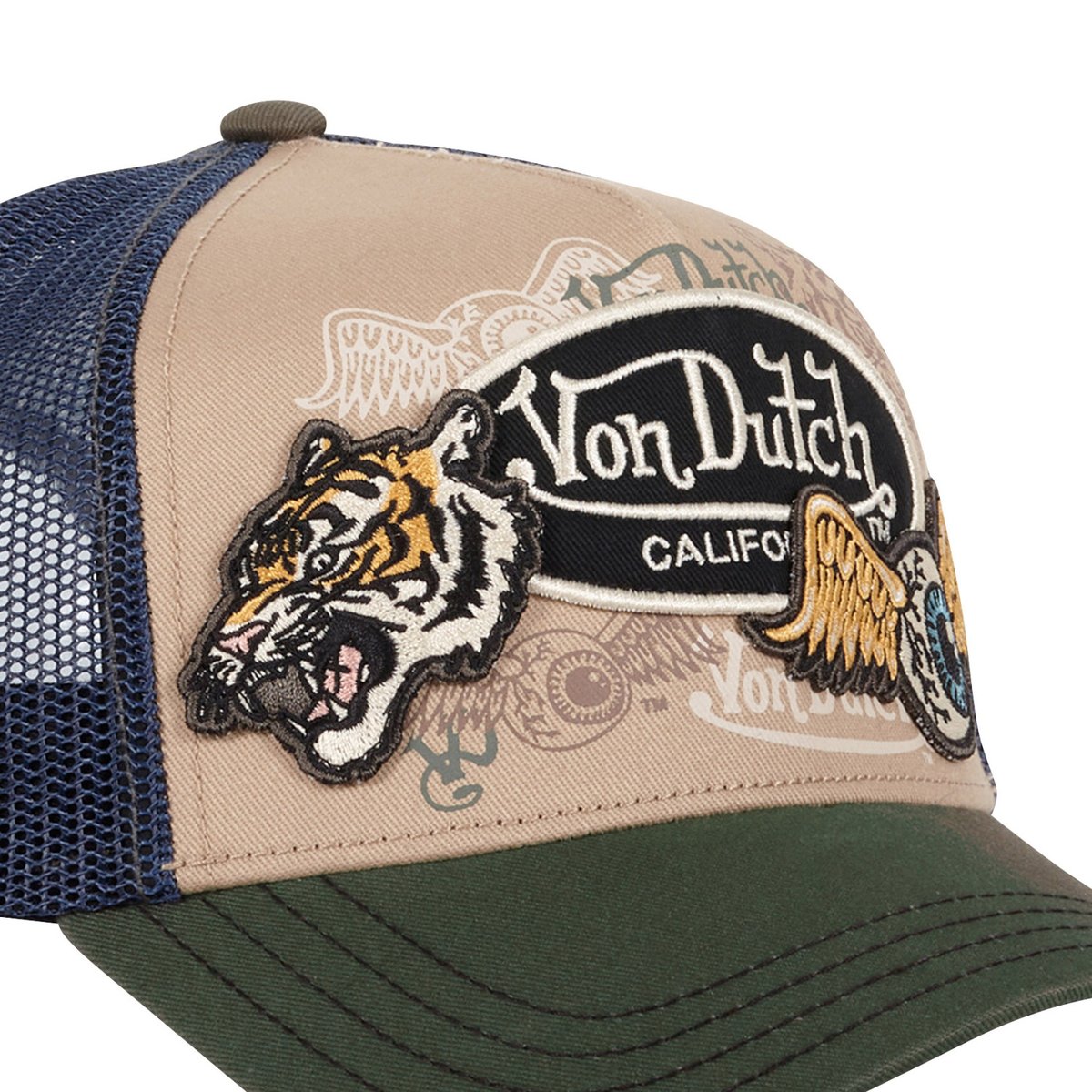 Casquette Trucker Patches kaki / beige / bleu marine, VON DUTCH