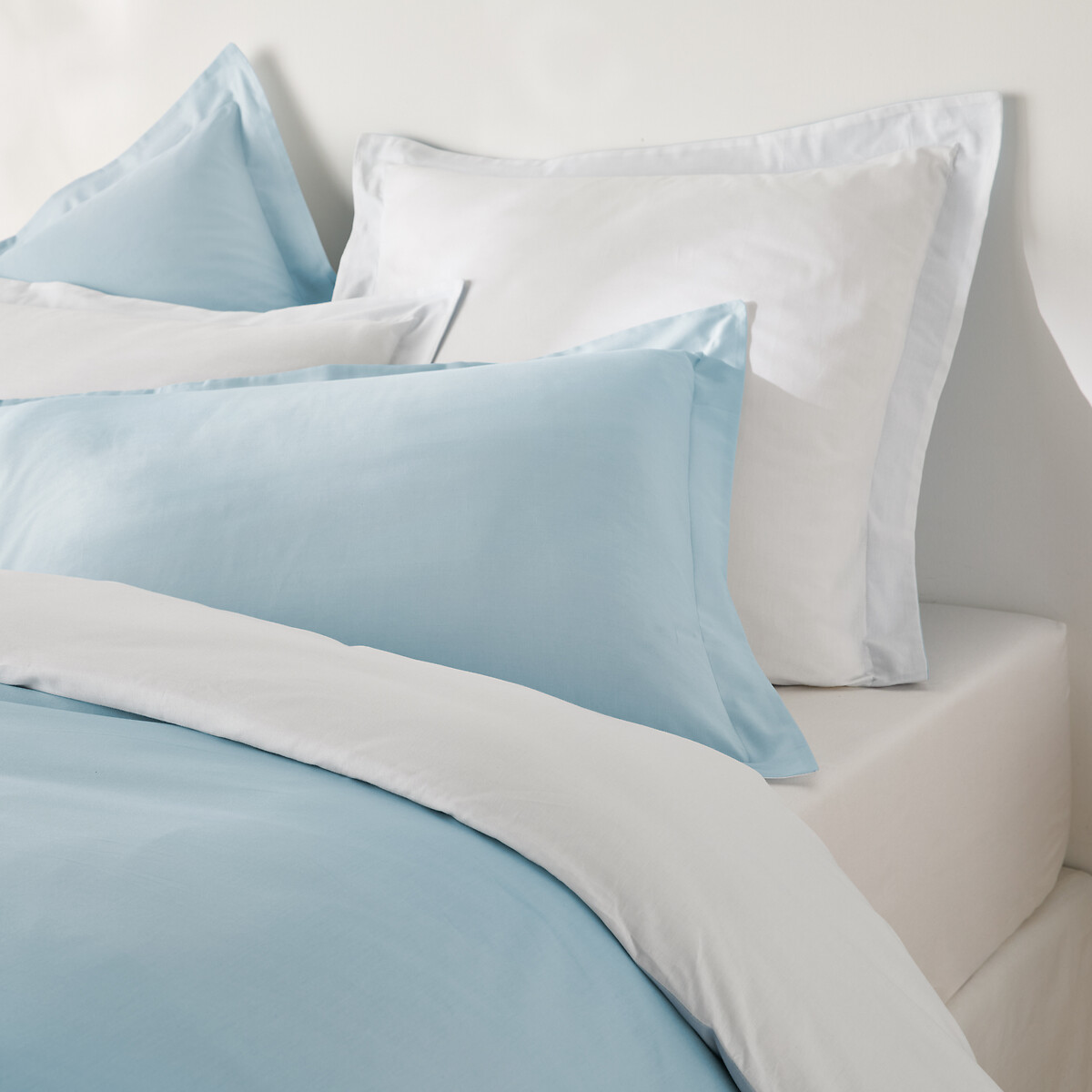 Taie d'oreiller en coton bicolore bleu pastel/blanc, LA REDOUTE INTERIEURS