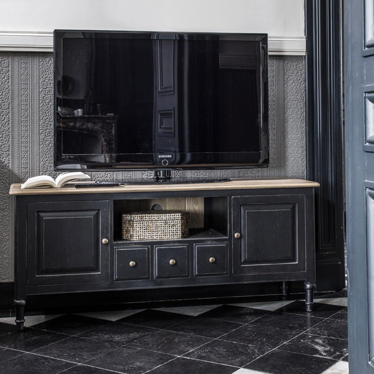 Meuble tv avec rangements - MANOIR noir, INTERIOR'S