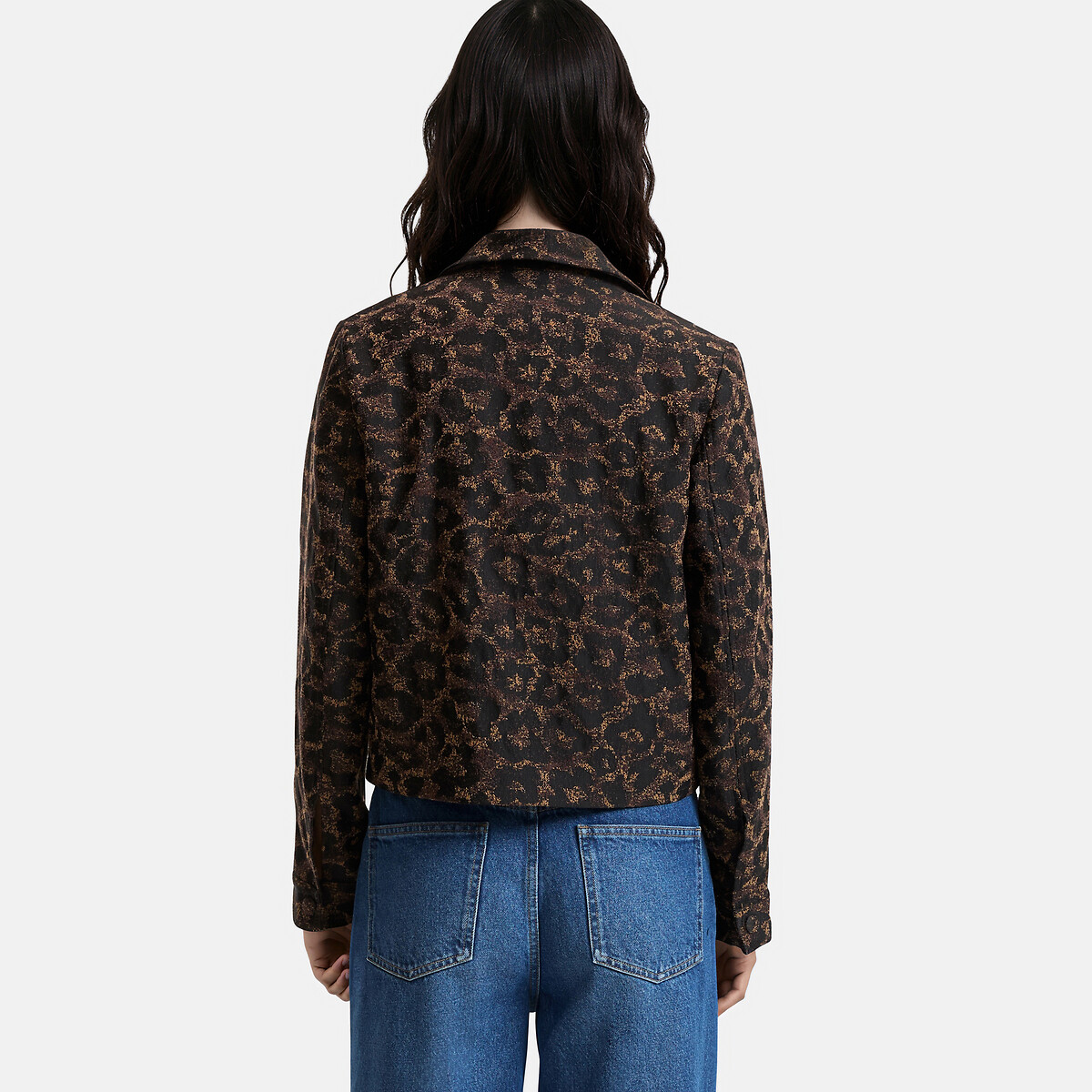 Veste droite et courte en jacquard léopard léopard marron, LA REDOUTE COLLECTIONS