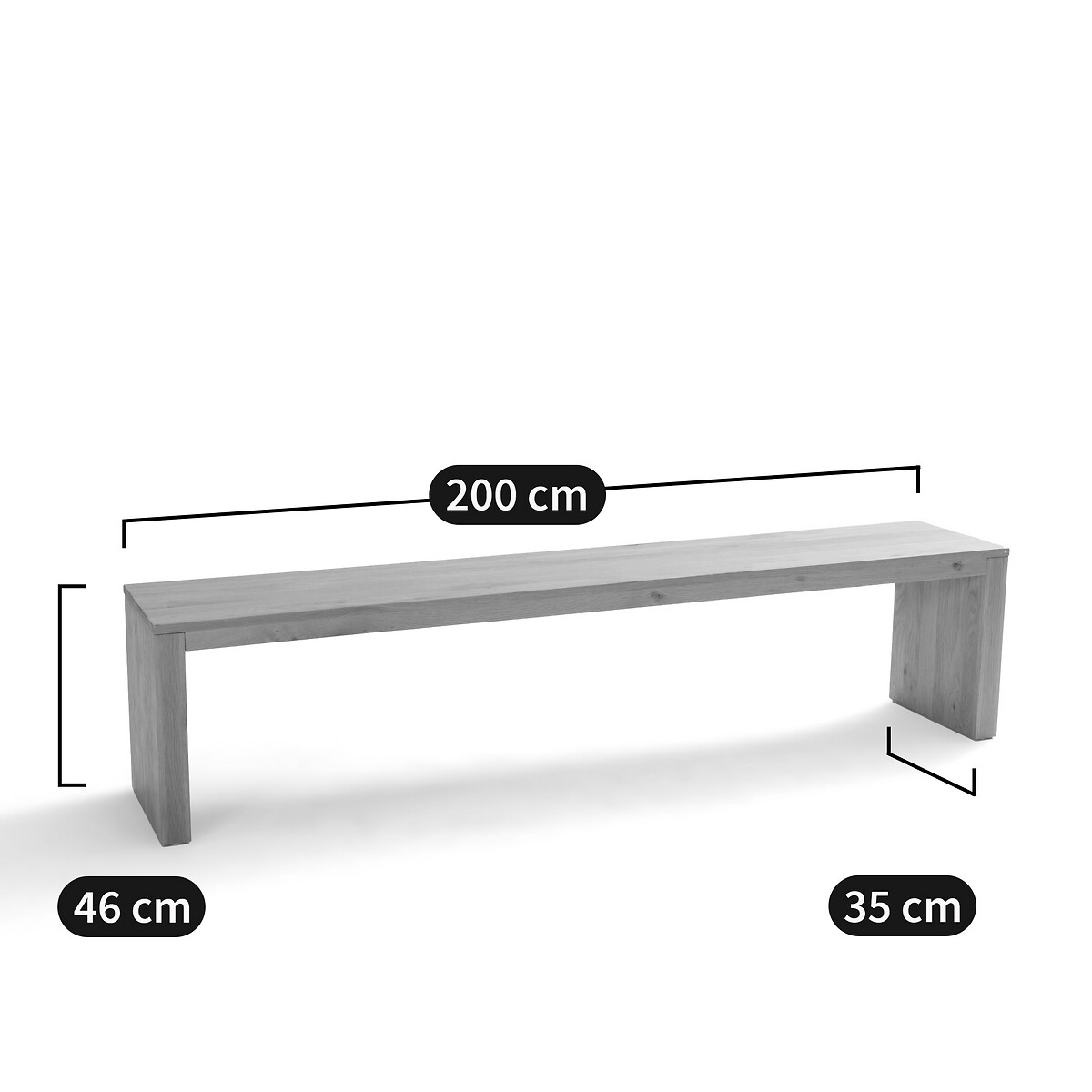 Panca in rovere massiccio, lunghezza 200 cm, Vova quercia, LA REDOUTE INTERIEURS