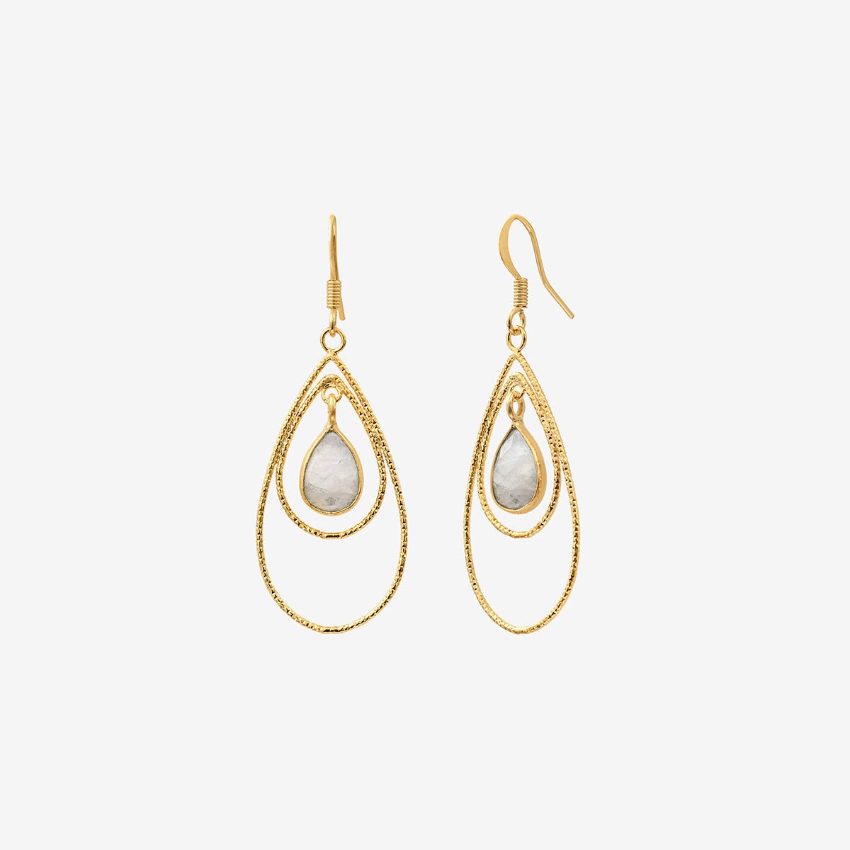 Boucles d'oreilles dorées pierre de lune blanche - selma blanc, CAROLINE NAJMAN