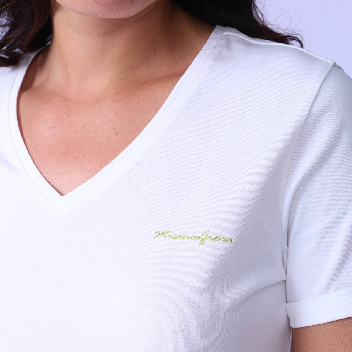 T-shirt col V ecru, MISE AU GREEN