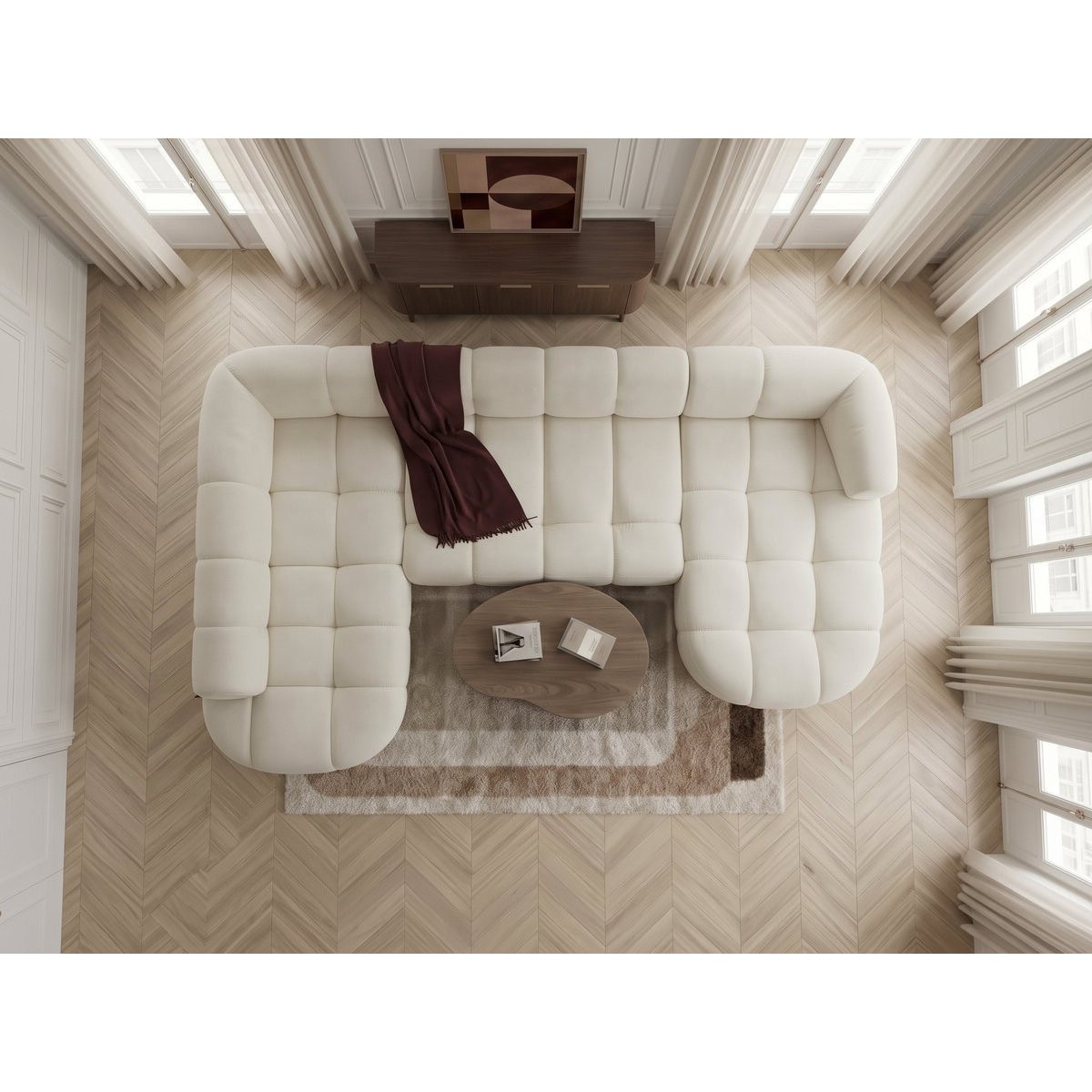 Canapé d'angle convertible places en tissu chenille, LOVELY beige, BOBOCHIC