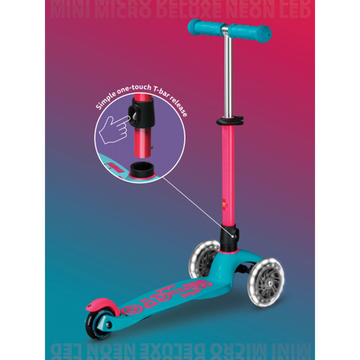 Mini Micro Deluxe Néon LED - Marine Pink rose, MICRO MOBILITY