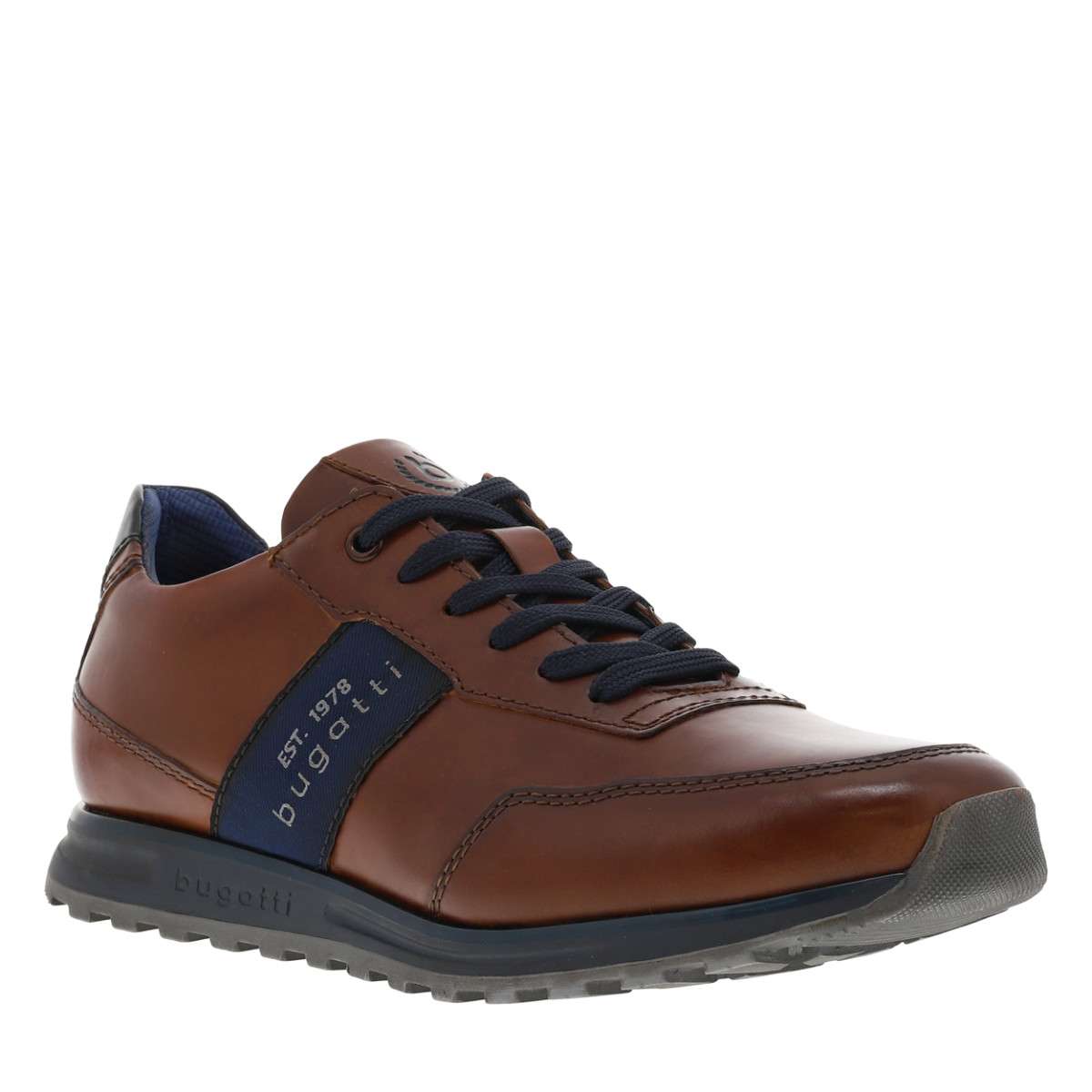 Sneakers cuir talon plat marron, BUGATTI