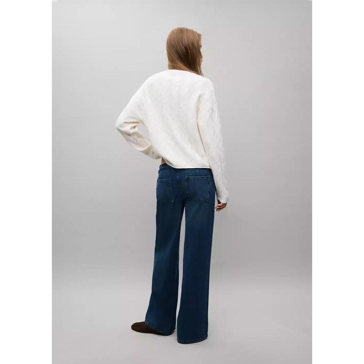 Jean taille basse détail cordon bleu foncé intense, MANGO TEEN