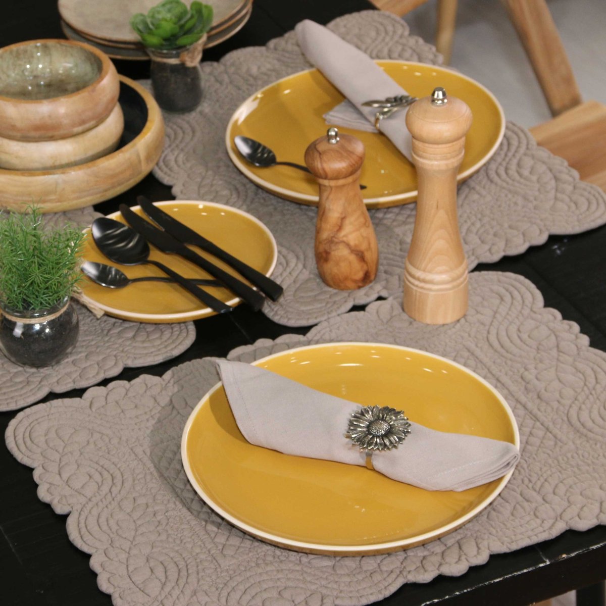 Set de table morphée coton matelassé taupe, SUD ETOFFE