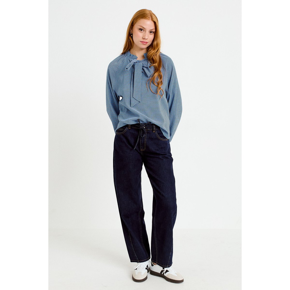 Blouse col montant manches longues bleu, CACHE CACHE