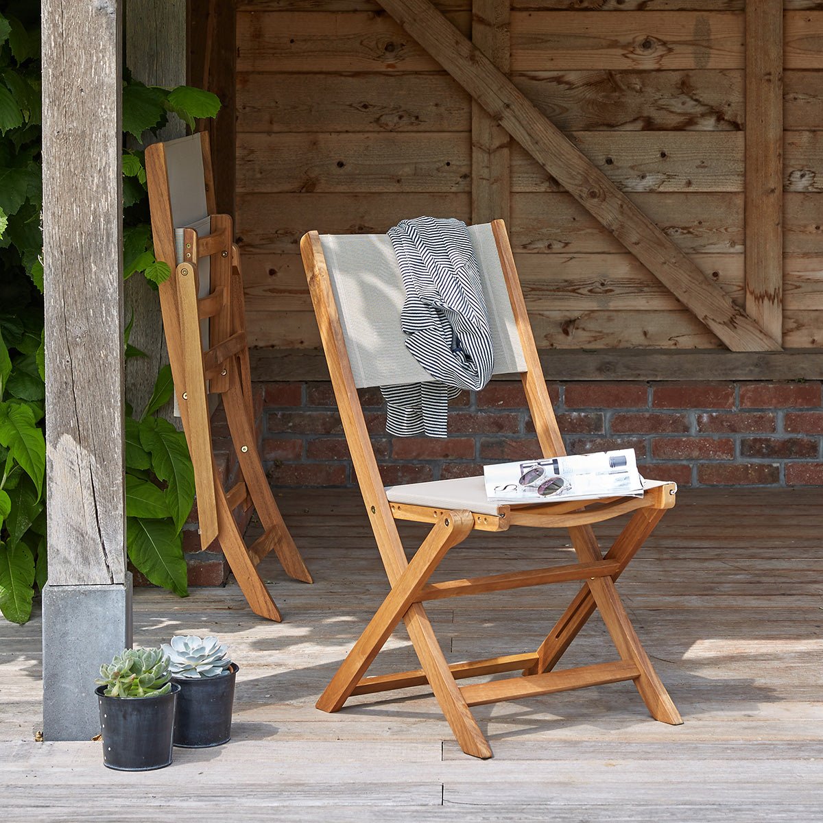 Chaise de jardin acacia et textilène  HANOÏ gris, BERAH GETAH