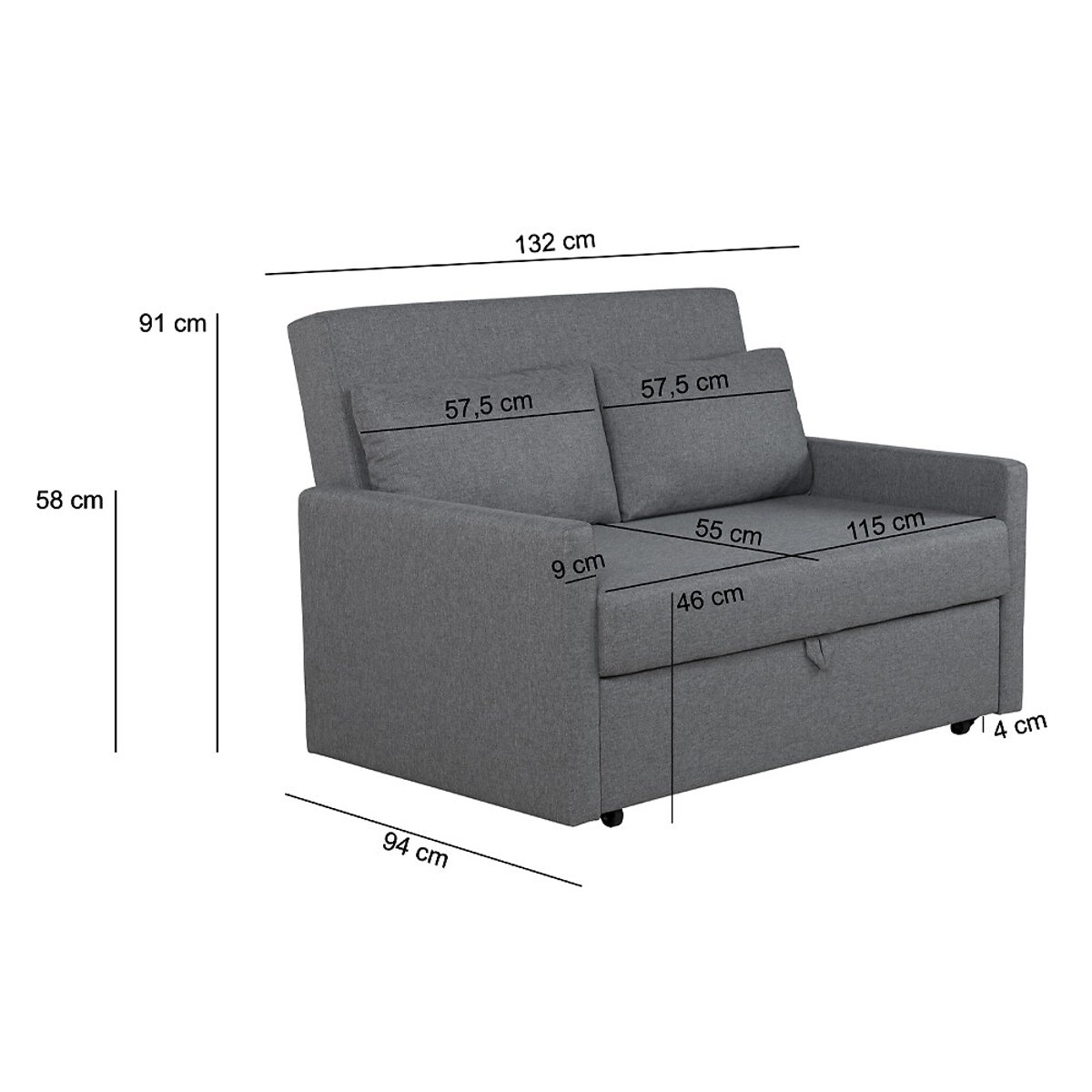 Sofá Soria, Cinza, de 2 Lugares, Lourini® cinzento, LOURINI