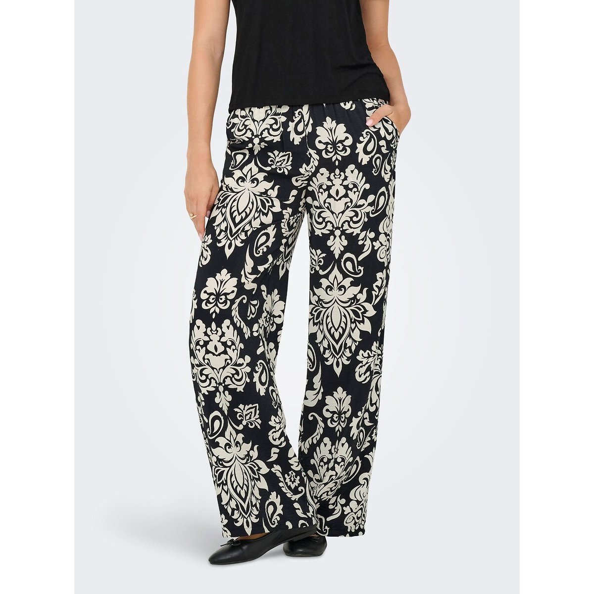 Pantalon large imprimé noir, JDY