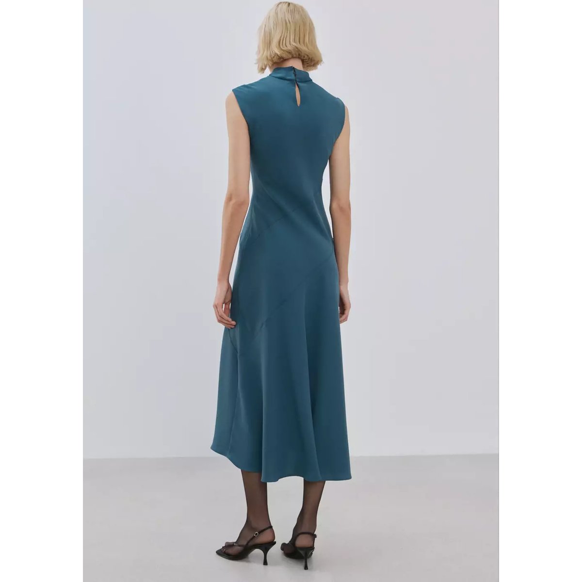 Robe longue à col drapé bleu, MANGO