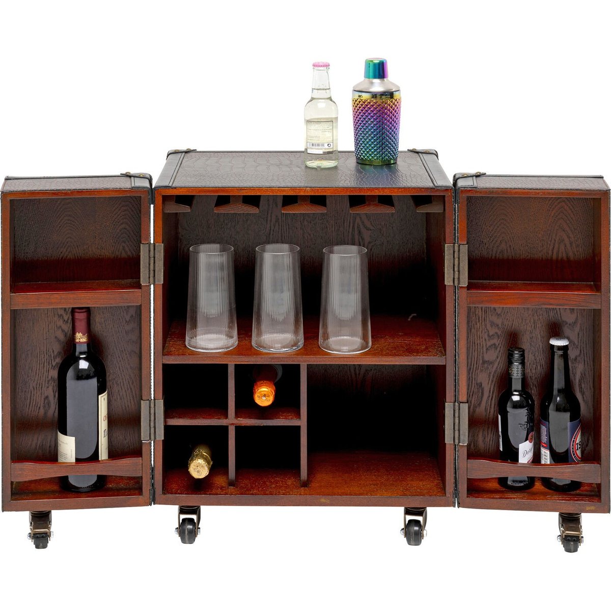Bar-coffre en simili croco, GLOBETROTTER marron, KARE DESIGN