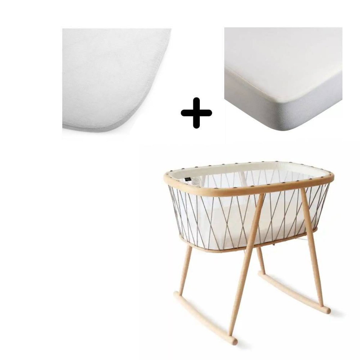 Pack berceau Kumi et matelas + alèse et drap housse blanc couleur unique, CHARLIE CRANE