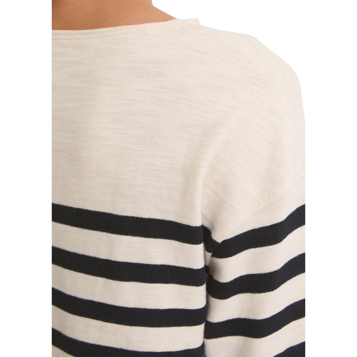 T-shirt long rayé relaxed en jersey heavy slub teint en fil bleu foncé, MARC O'POLO