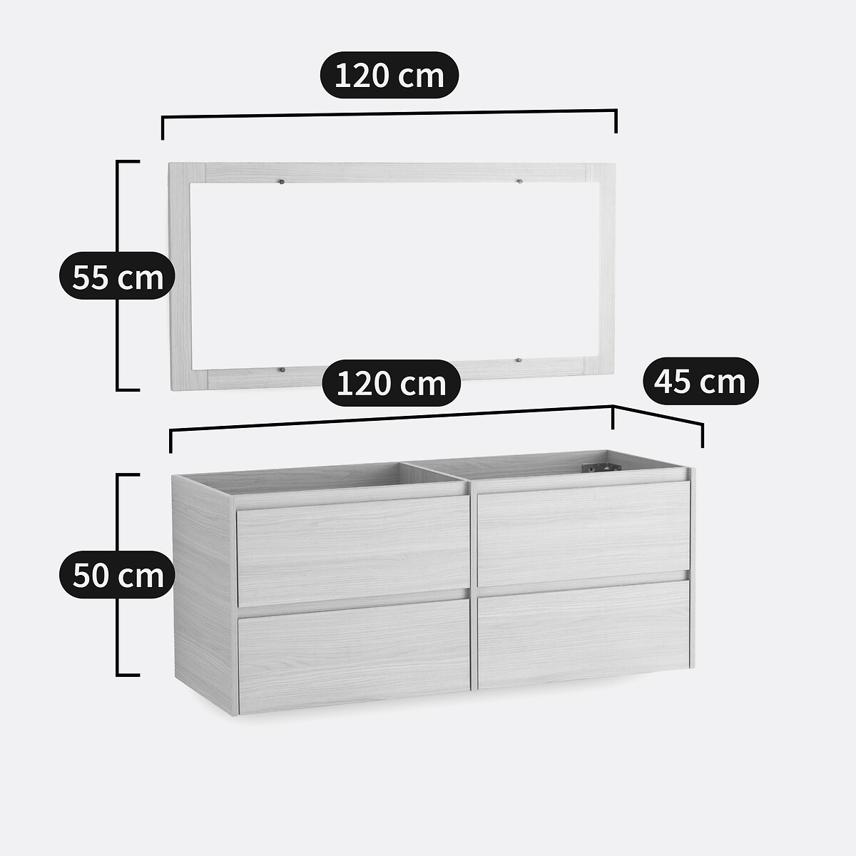 Hängewaschtisch + Spiegel Nirio, B. 120 cm eichenoptik hell, LA REDOUTE INTERIEURS