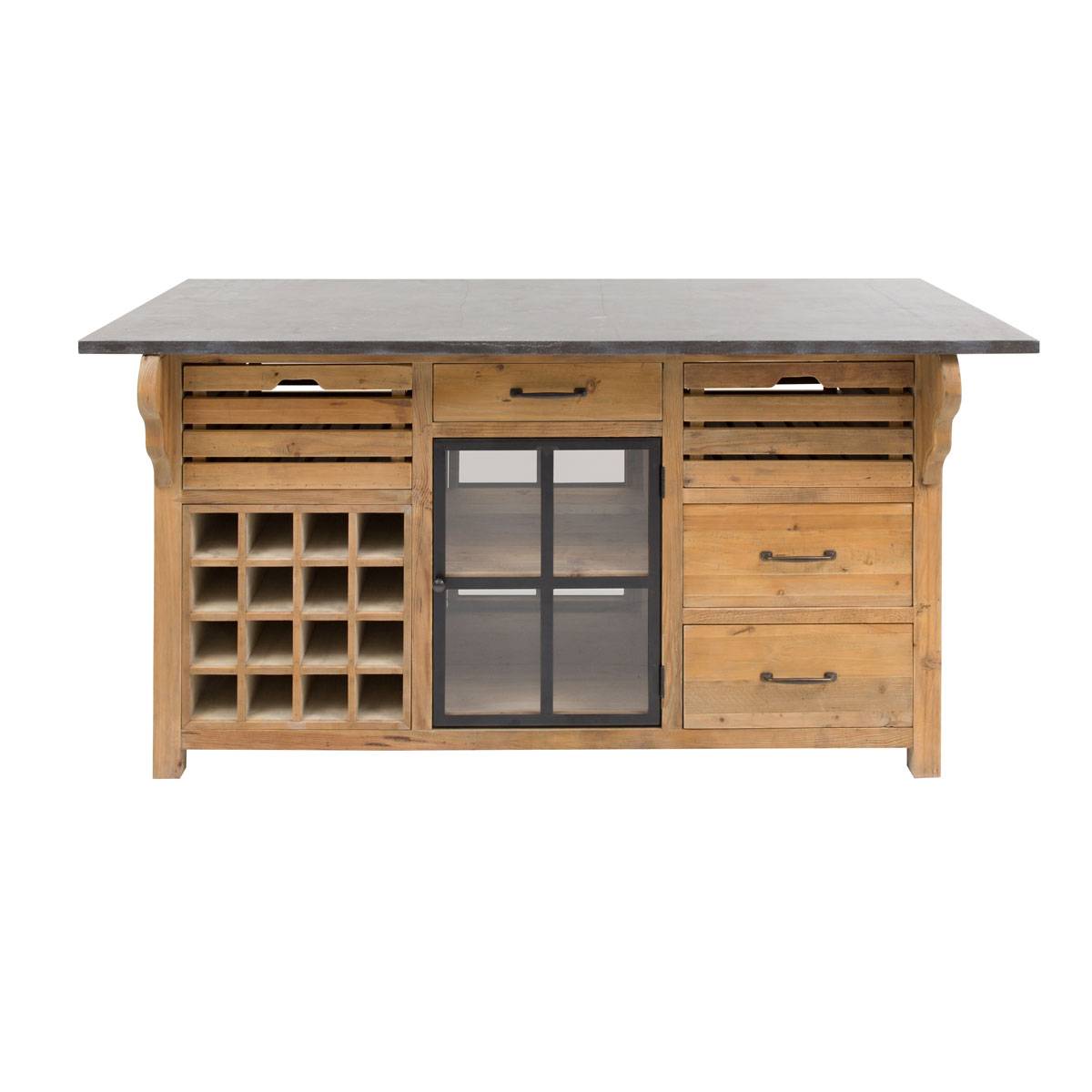 Îlot central en bois recyclé CHAMPÊTRE bois clair, MADE IN MEUBLES 