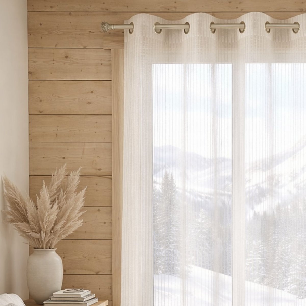 Voilage ivoire fines rayures verticales ivoire, HOME MAISON