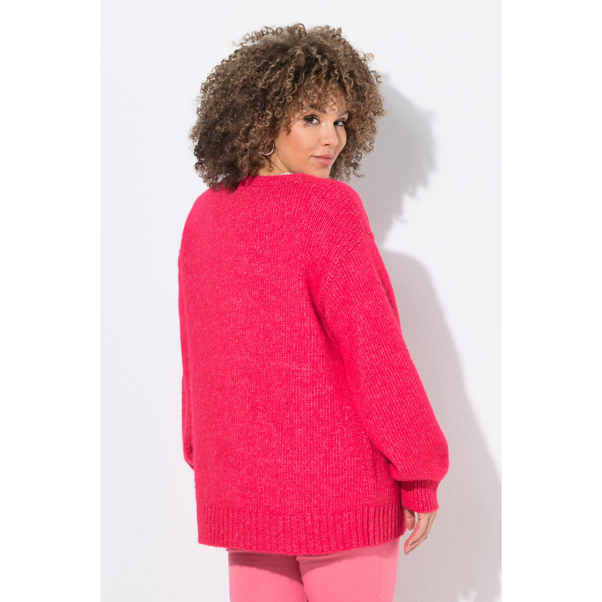Cardigan coupe ouverte, manches longues hibiscus-rose, ULLA POPKEN