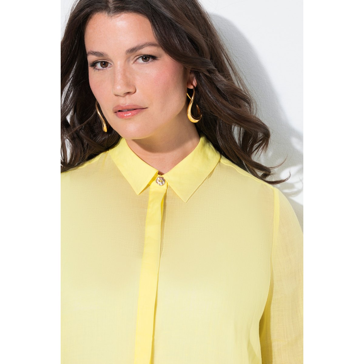 Chemisier long, tissu ramie jaune citron, ULLA POPKEN