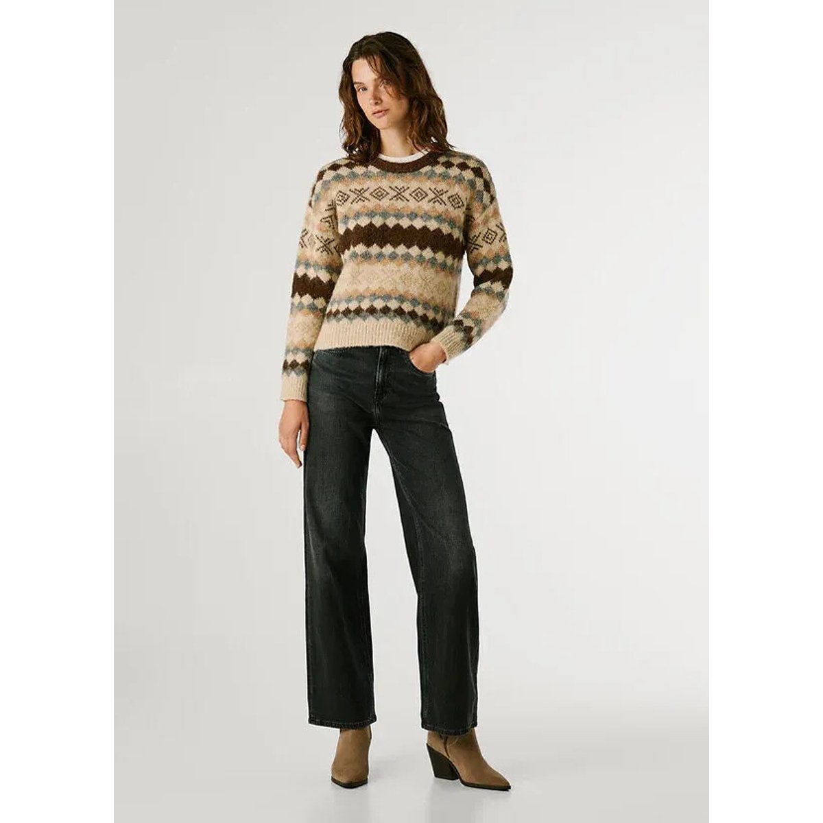 Celestine Jacquard Jumper beige/brown, PEPE JEANS