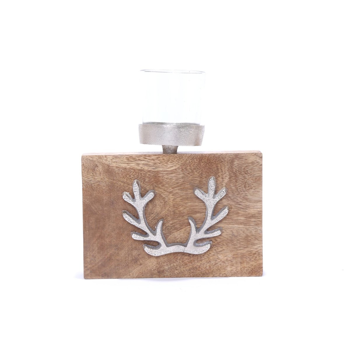 Bougeoir 1 bougie avec support renne en bois grand modèle marron, TOILINUX
