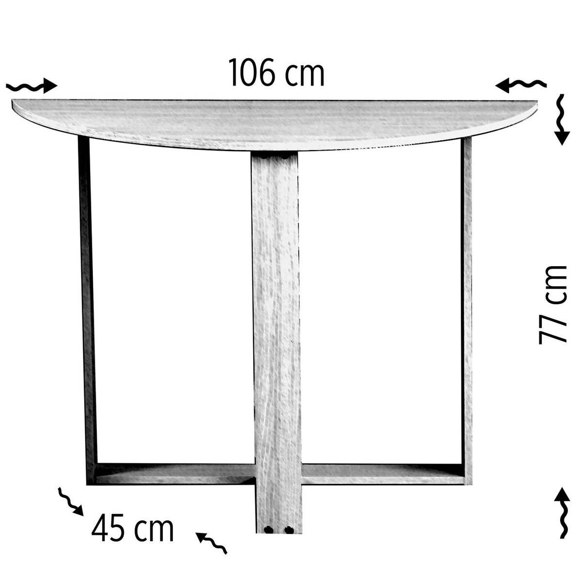 Table console 2-en-1 forme demi-lune MARBELLE marron, TOILINUX