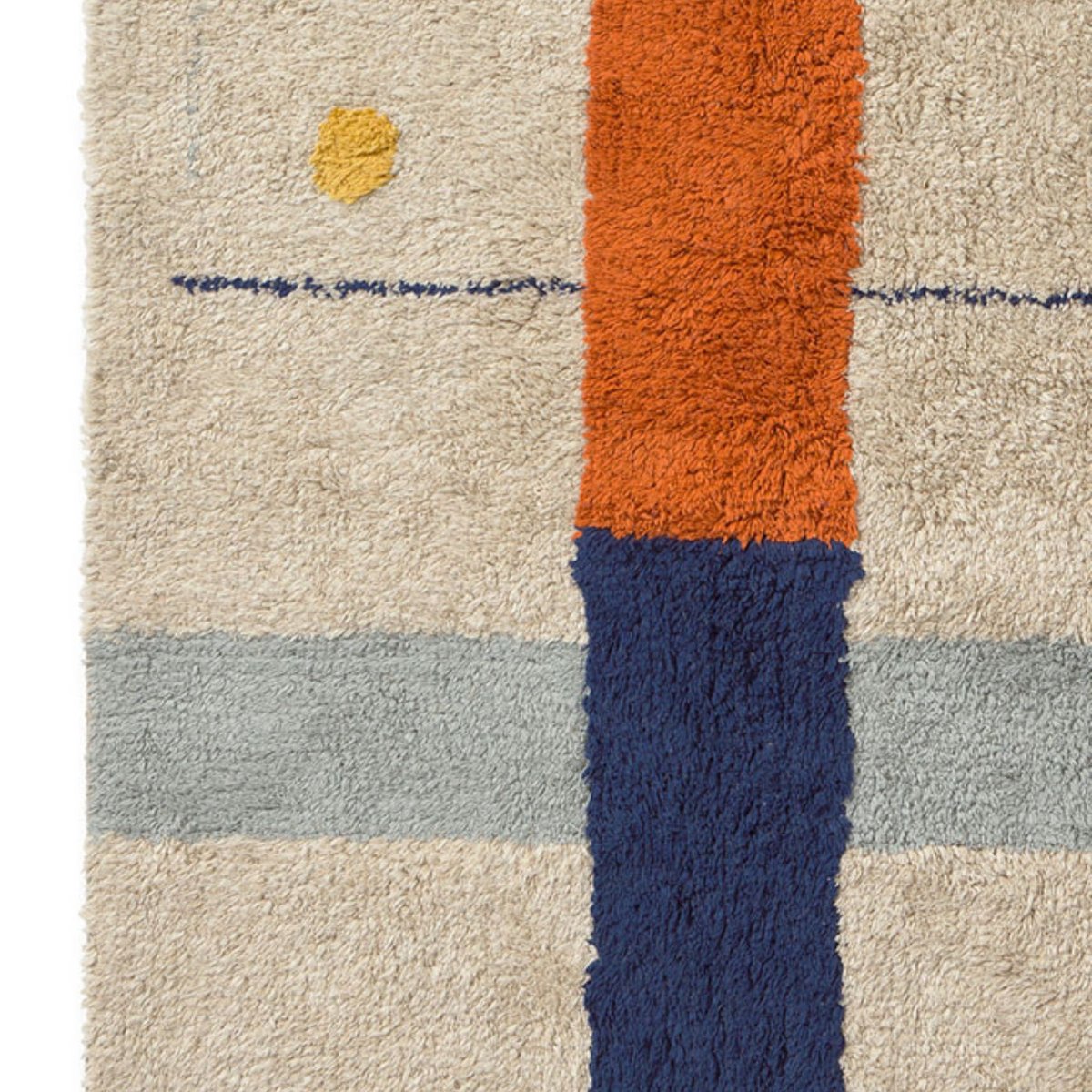 Tapis lavable à motifs géométriques rectangulaires LESS IS MORE bleu marine baleine, terracotta, miel foncé, beige à pois, naturel, LORENA CANALS